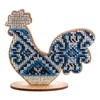 DIY Beaded embroidery on wood kit "Rooster with blue ornament"