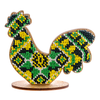 DIY Beaded embroidery on wood kit "Rooster with green ornament"