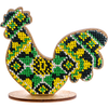 DIY Beaded embroidery on wood kit "Rooster with green ornament"