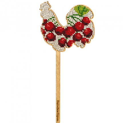 DIY Beaded embroidery on wood kit "Rooster ornament"