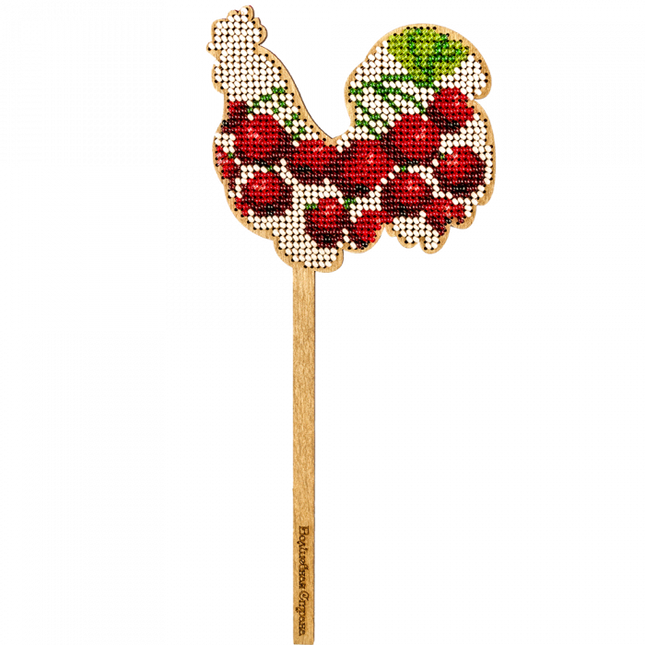 DIY Beaded embroidery on wood kit "Rooster ornament"