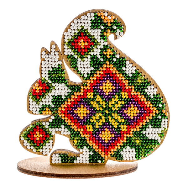 DIY Beaded embroidery on wood kit "Squirrel ornament"