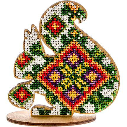 DIY Beaded embroidery on wood kit "Squirrel ornament"