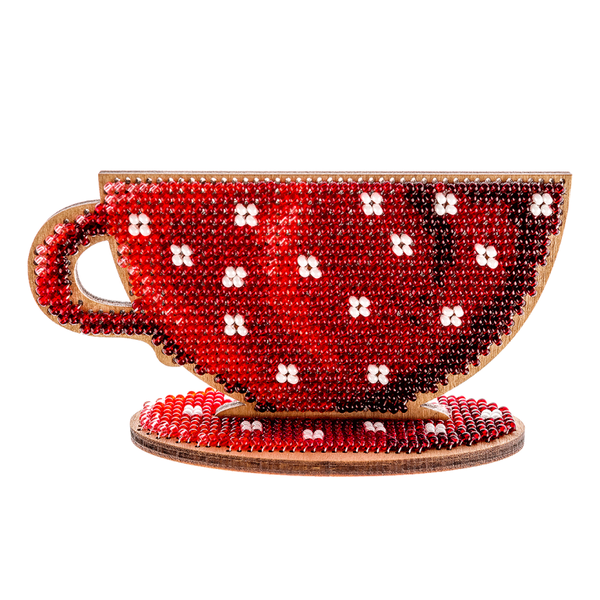 DIY Beaded embroidery on wood kit "Red cup"