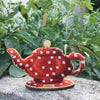 DIY Beaded embroidery on wood kit "Red teapot"