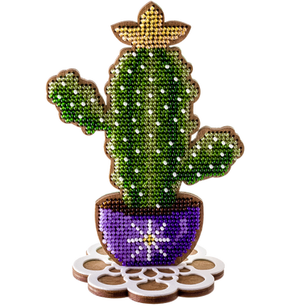 DIY Bead embroidery kit on wood "Cactus"