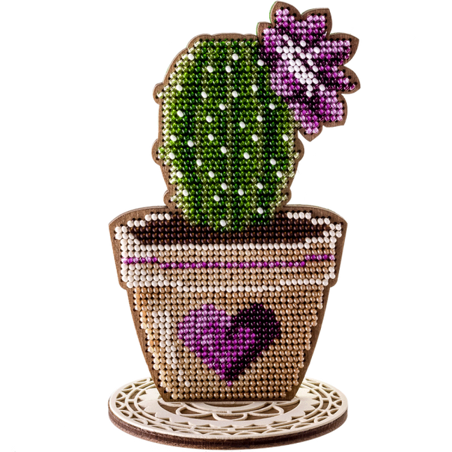DIY Bead embroidery kit on wood "Blooming cactus"