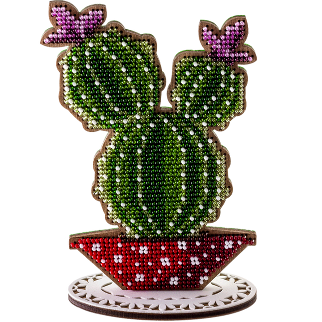 DIY Bead embroidery kit on wood "Blooming cactus"