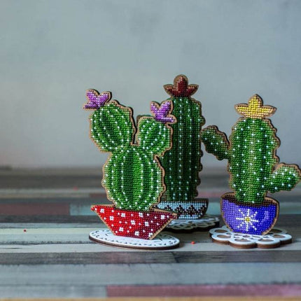 DIY Bead embroidery kit on wood "Blooming cactus"