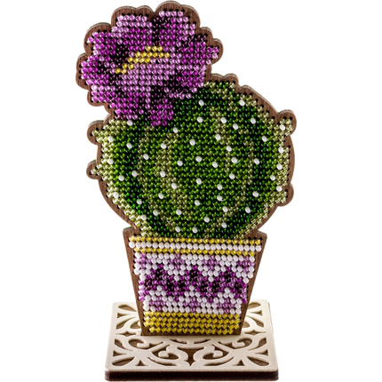 DIY Bead embroidery kit on wood "Blooming cactus"