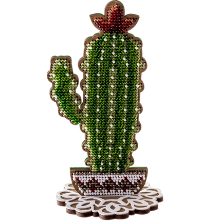 DIY Bead embroidery kit on wood "Cactus"