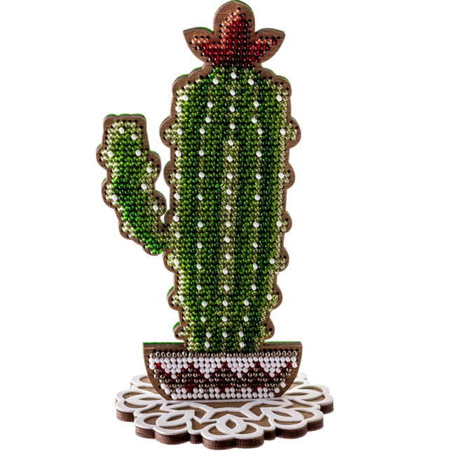 DIY Bead embroidery kit on wood "Cactus"