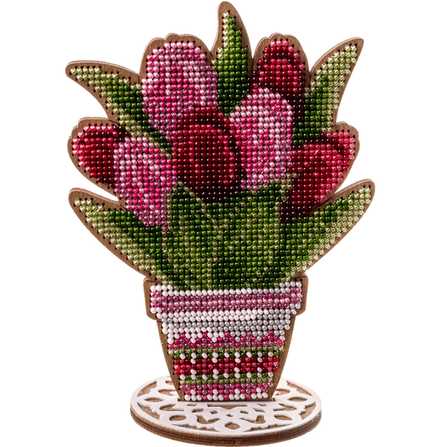 DIY Bead embroidery kit on wood "Tulips"