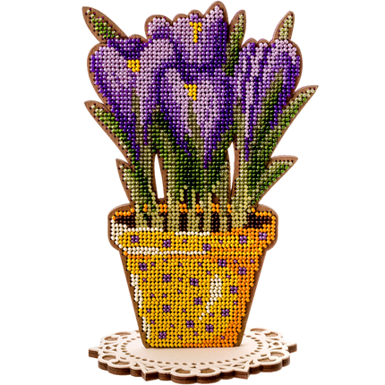 DIY Bead embroidery kit on wood "Crocus"
