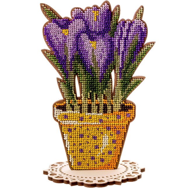 DIY Bead embroidery kit on wood "Crocus"
