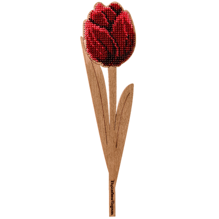 DIY Bead embroidery kit on wood "Red Tulip"