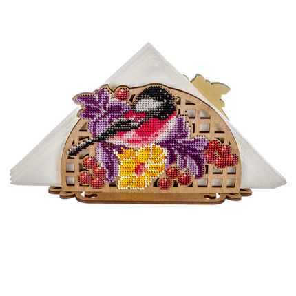DIY napkin holder kit "Bullfinch with flowers"