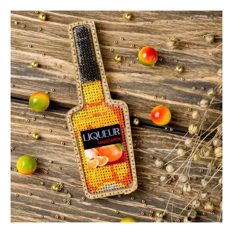 DIY Bead embroidery kit on wood "Liqueur bottle" Fridge magnet