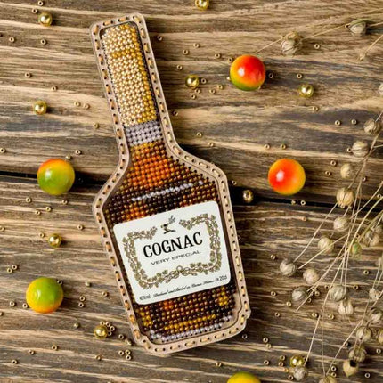 DIY Bead embroidery kit on wood "Cognac bottle" Fridge magnet