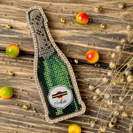 DIY Bead embroidery kit on wood "Champagne bottle" Fridge magnet