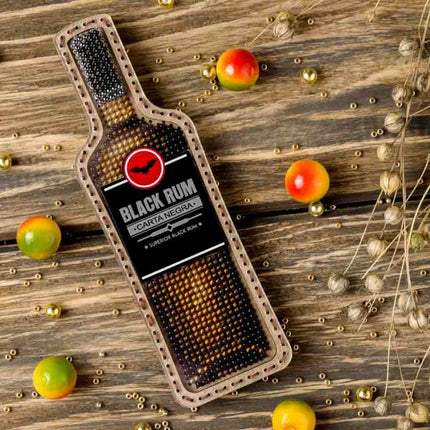 DIY Bead embroidery kit on wood "Black rum bottle" Fridge magnet