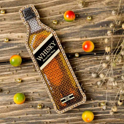 DIY Bead embroidery kit on wood "Whisky bottle" Fridge magnet