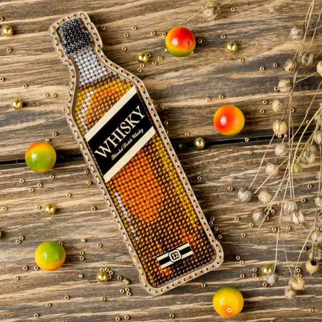 DIY Bead embroidery kit on wood "Whisky bottle" Fridge magnet