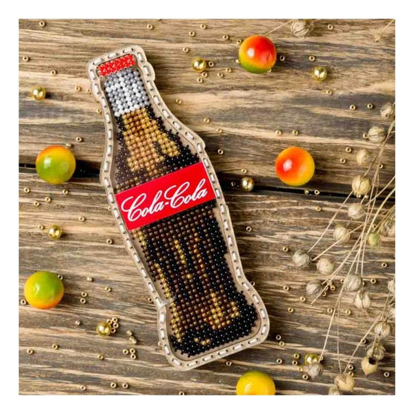 DIY Bead embroidery kit on wood "Cola bottle" Fridge magnet