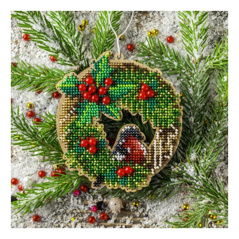 DIY Christmas tree toy kit "Christmas wreath with bullfinch"