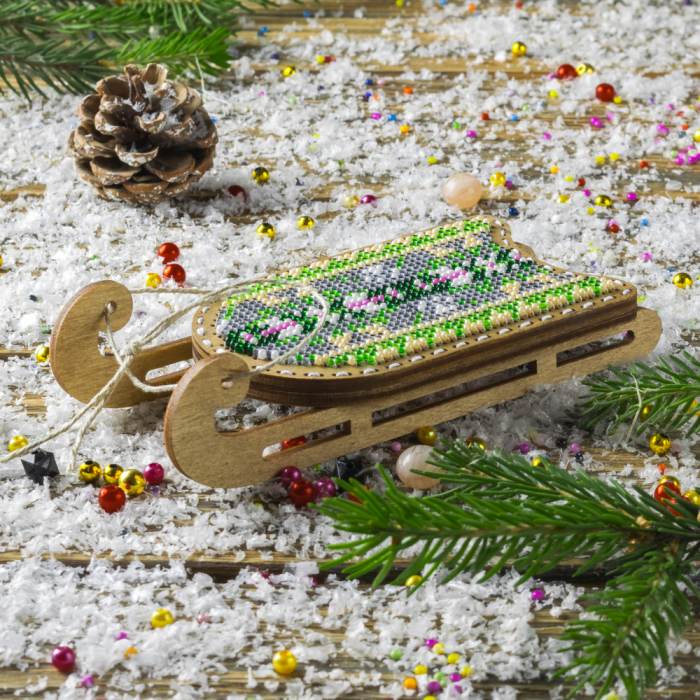 DIY Bead Embroidery on Wood Kit "Christmas Sleigh"