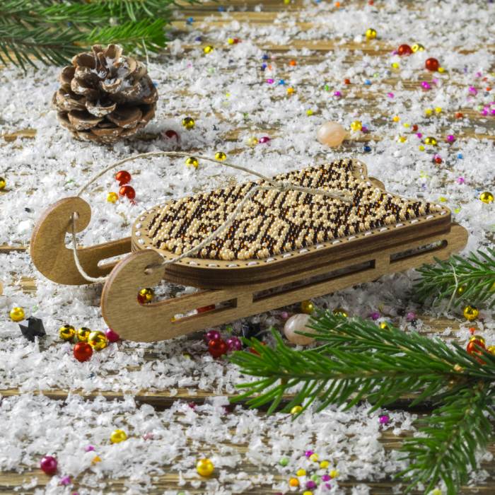 DIY Bead Embroidery on Wood Kit "Christmas Sleigh"