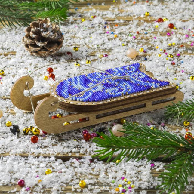 DIY Bead Embroidery on Wood Kit "Christmas Sleigh"