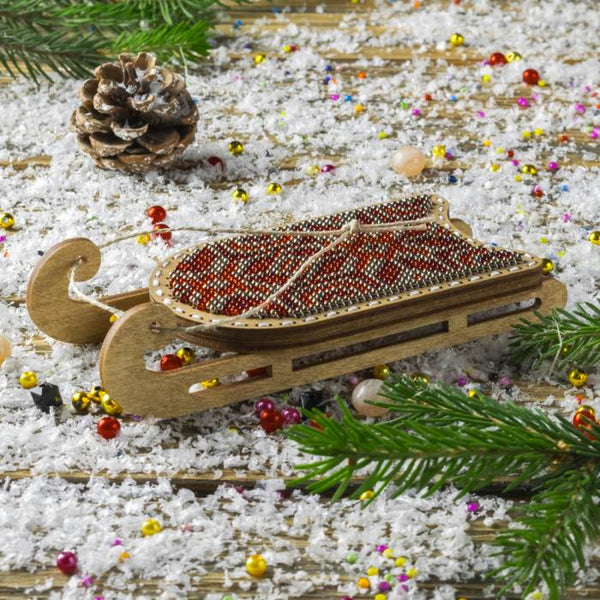 DIY Bead Embroidery on Wood Kit "Christmas Sleigh"