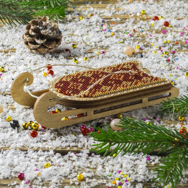 DIY Bead Embroidery on Wood Kit "Christmas Sleigh"