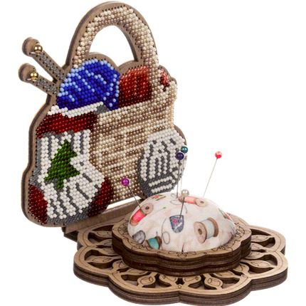 DIY needle cushion kit, needle minder "Basket with threads"