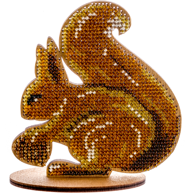 DIY Beaded embroidery on wood kit "Squirrel"