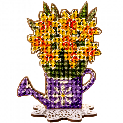 DIY Bead embroidery kit on wood "Daffodils"