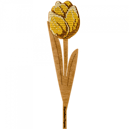 DIY Bead embroidery kit on wood "Yellow Tulip"