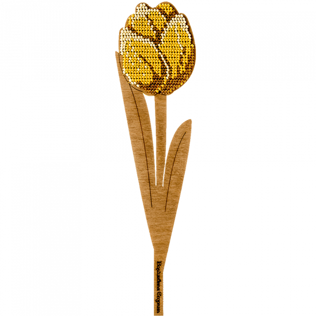 DIY Bead embroidery kit on wood "Yellow Tulip"