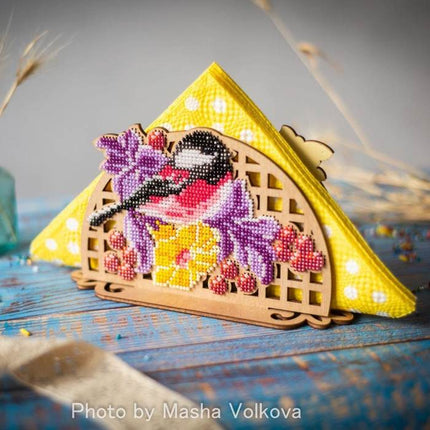 DIY napkin holder kit "Bullfinch with flowers"
