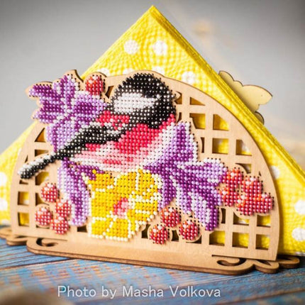 DIY napkin holder kit "Bullfinch with flowers"