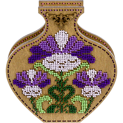 DIY Bead Embroidery on wood kit "Purple flowers" Flower vase