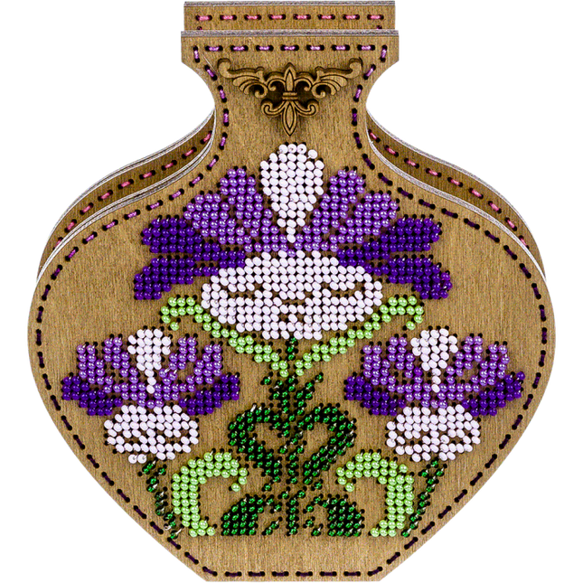 DIY Bead Embroidery on wood kit "Purple flowers" Flower vase