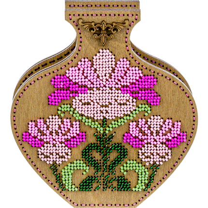 DIY Bead Embroidery on wood kit "Purple flowers" Flower vase