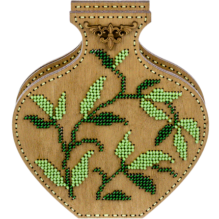 DIY Bead Embroidery on wood kit "Beaded leaves" Flower vase
