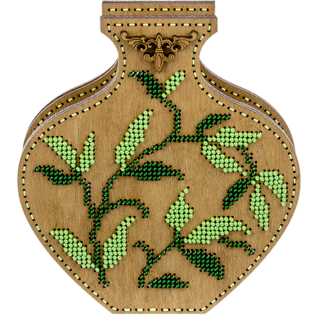 DIY Bead Embroidery on wood kit "Beaded leaves" Flower vase