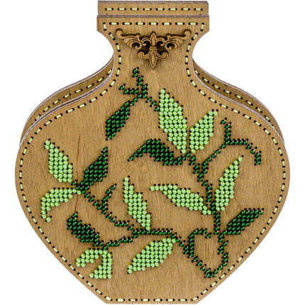 DIY Bead Embroidery on wood kit "Beaded leaves" Flower vase
