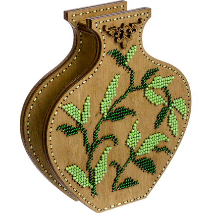 DIY Bead Embroidery on wood kit "Beaded leaves" Flower vase