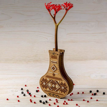 DIY Bead Embroidery on wood kit "Beaded ornament" Flower vase