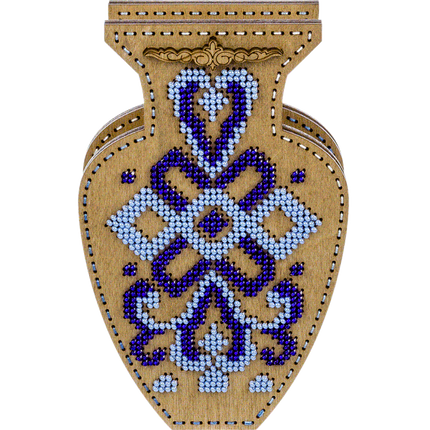 DIY Bead Embroidery on wood kit "Blue ornament" Flower vase